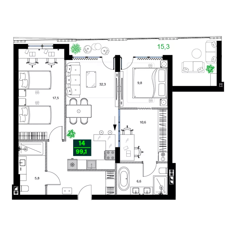 Batumi - 3 rooms