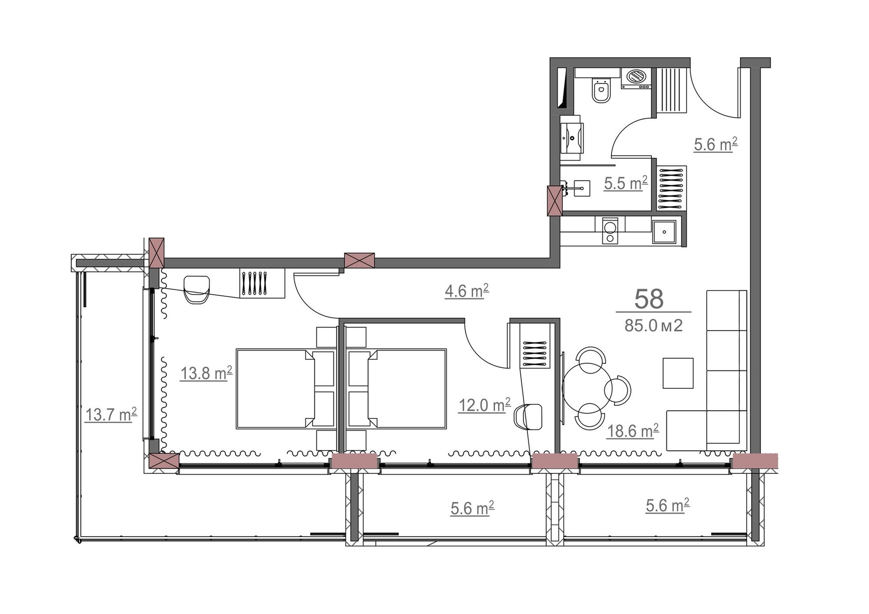 2 - 3 rooms