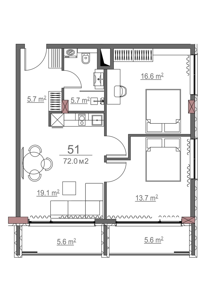 2 - 3 rooms