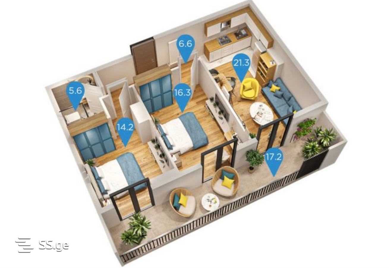 Panaskerteli-Tsitsishvili st. - 3 rooms