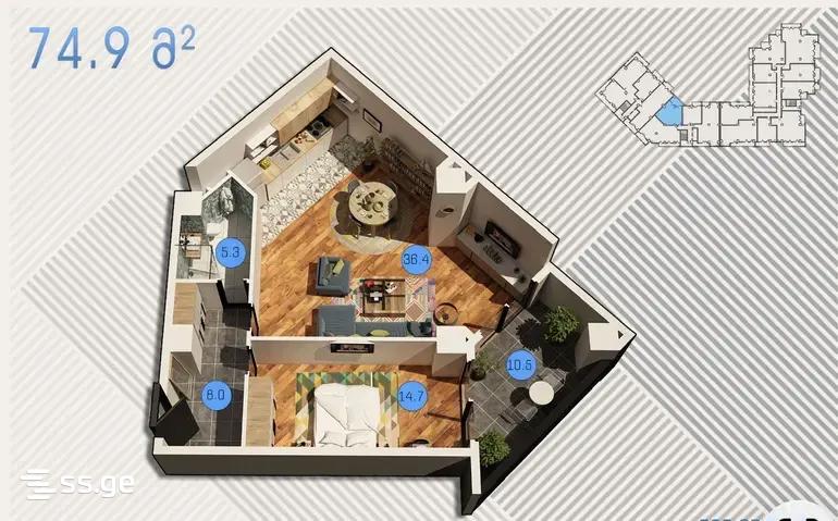 kipshidze st. - 3 rooms