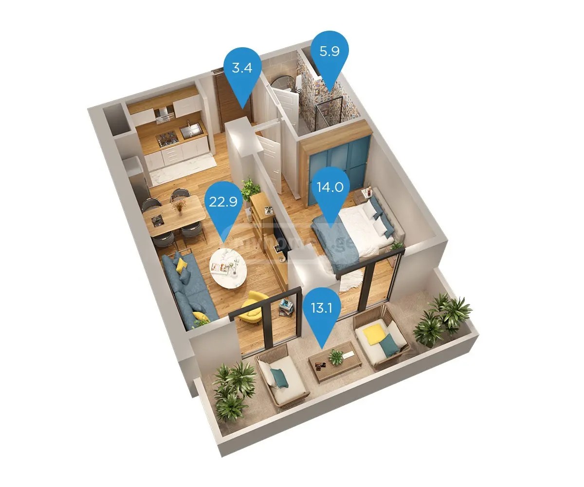 მექანიზაციის ქ.  - 2 rooms