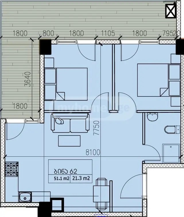 ბობ უოლშის ქუჩა 42 - 3 rooms