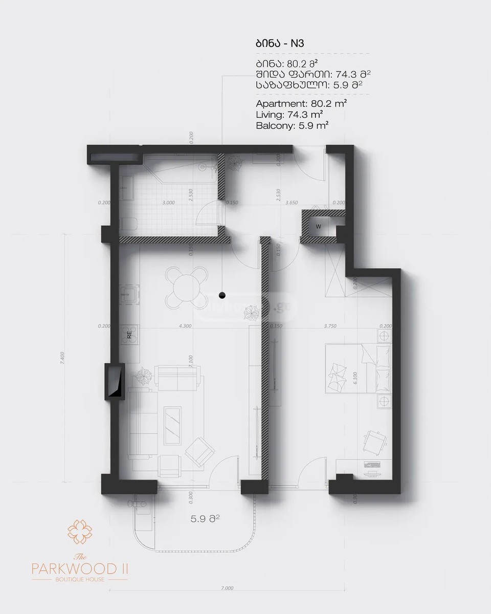 ჭავჭავაძე ი. გამზირი 82 - 2 rooms