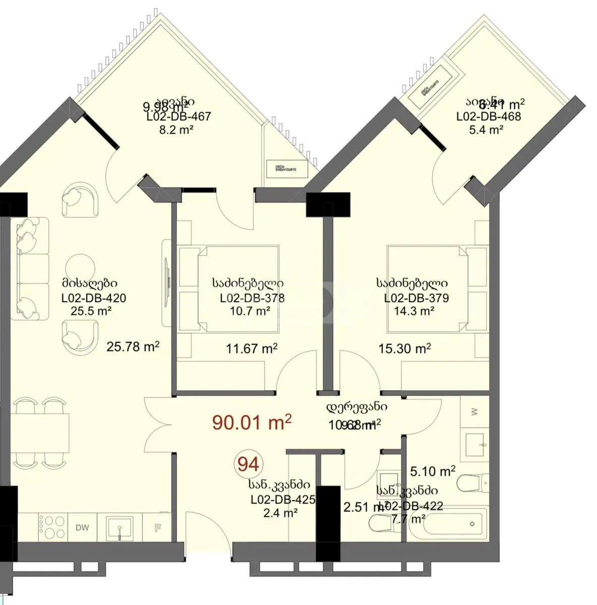 უნივერსიტეტის ქ. 2 - 3 rooms