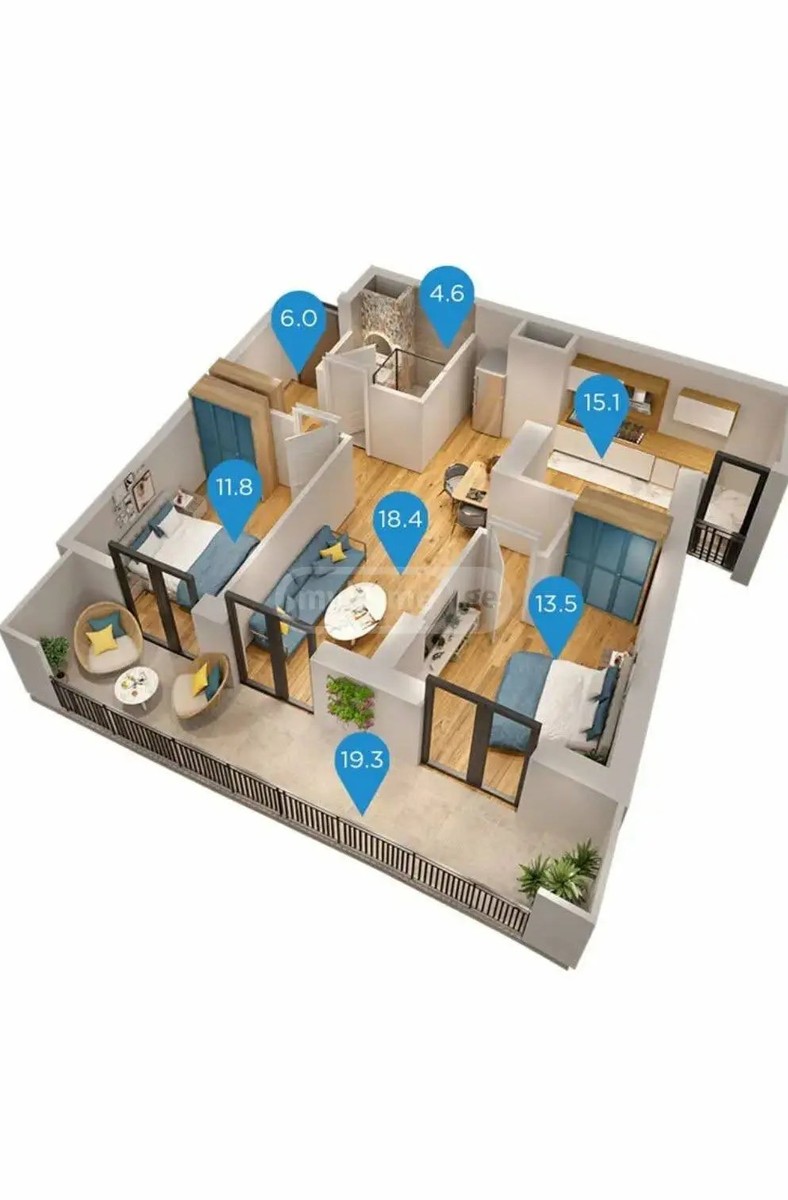 ქსნის ქ.  - 3 rooms