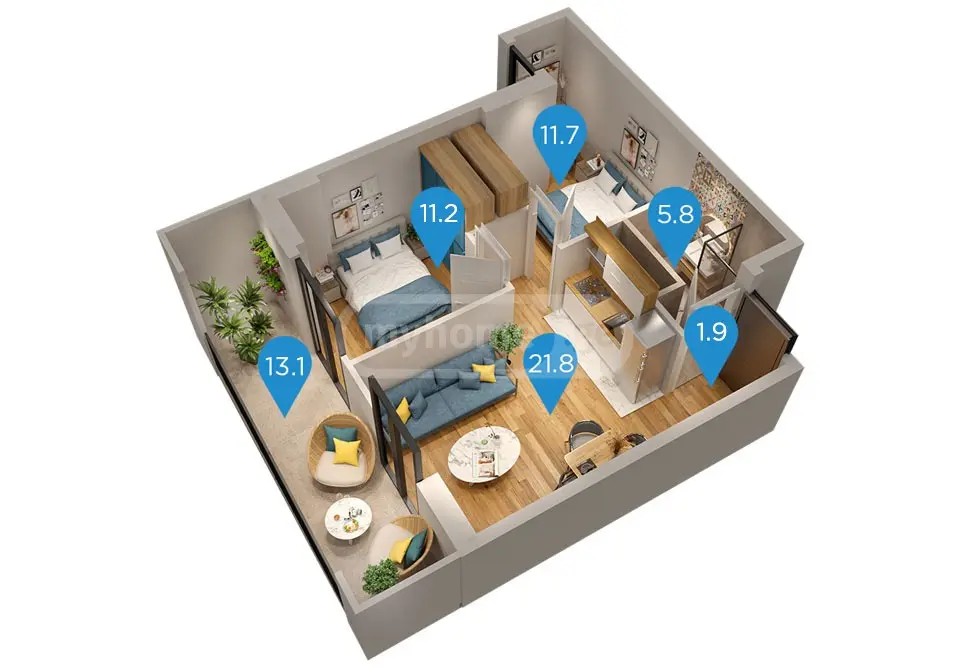 ქსნის ქ.  - 3 rooms