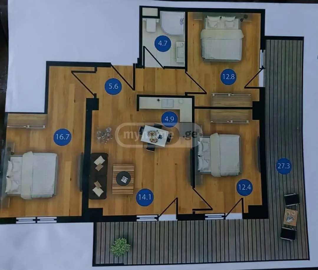 მშველიძის ქ.  - 3 rooms