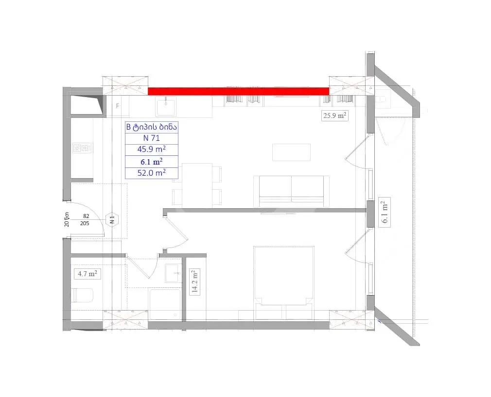 პეტრე იბერის ქ.  - 2 rooms