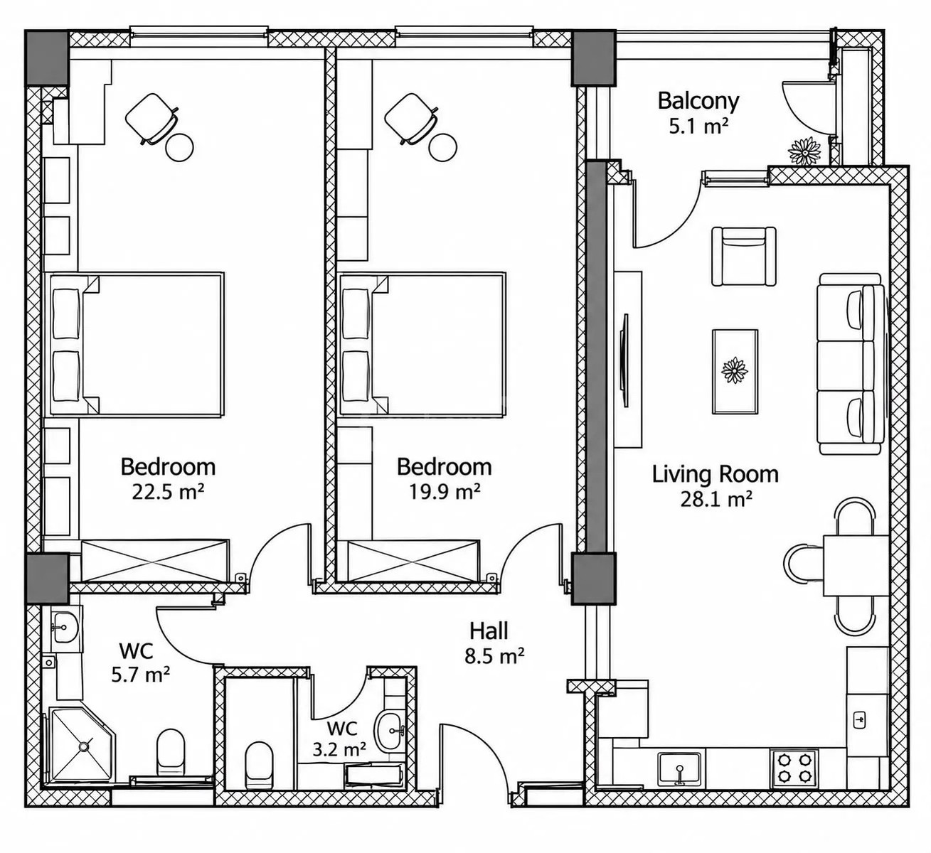 ძოწის ქ.  - 3 rooms